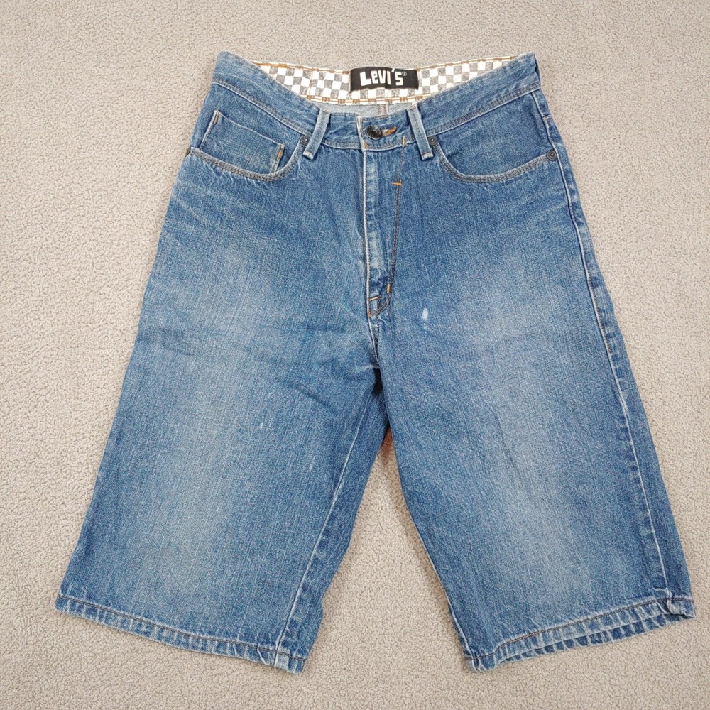 Y2K 2007 Levi's Denim Shorts - Mens 29x12 Blue Skater CHECKERED Waistband Jorts